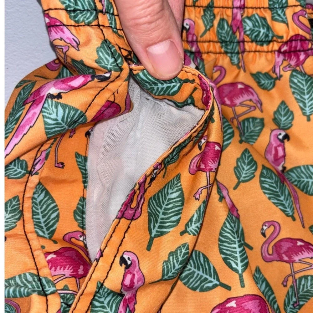 BEACH BROS Mens Swim Trunks Board Shorts Orange‎ Pink Flamingo XL Bright 6 inch